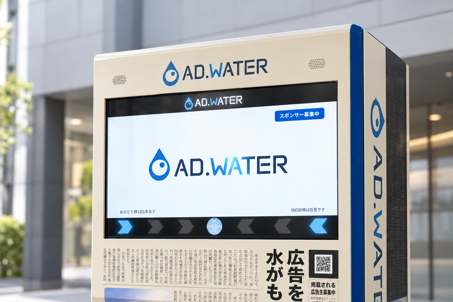 実機をもとに生成したADWATERのサイネージのクローズアップ